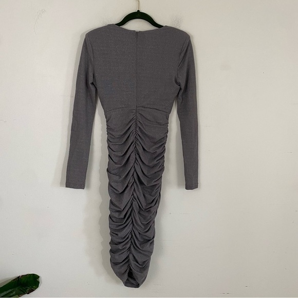 BARDOT gray sparkly long sleeve ruched dress - Picture 5 of 7